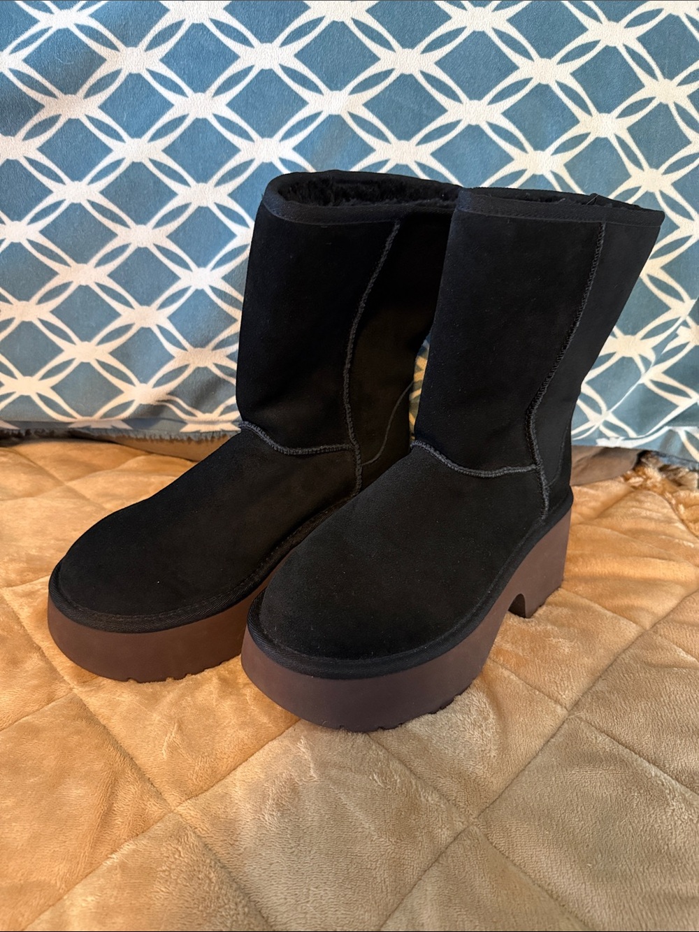 UGG Black Suede Platform Mid-Calf Boots NWOT